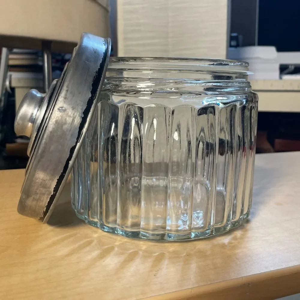 Ribbed Glass Jar with Rustic Metal Lid - Clear & Silver